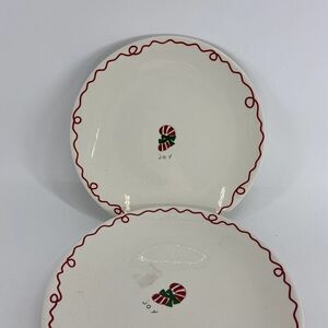 Pottery Barn Minimal Christmas Winter Joy Candy Cane Plate Set of 2